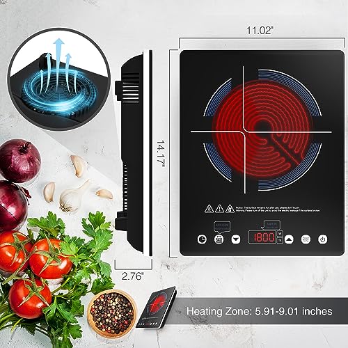 Image of GIHETKUT Electric Cooktop Single Burner, 1800W Electric Stove Top with Touch Control, 9 Power Levels, Kids Safety Lock & Timer, Overheat Protection,110V Induction Cooktop