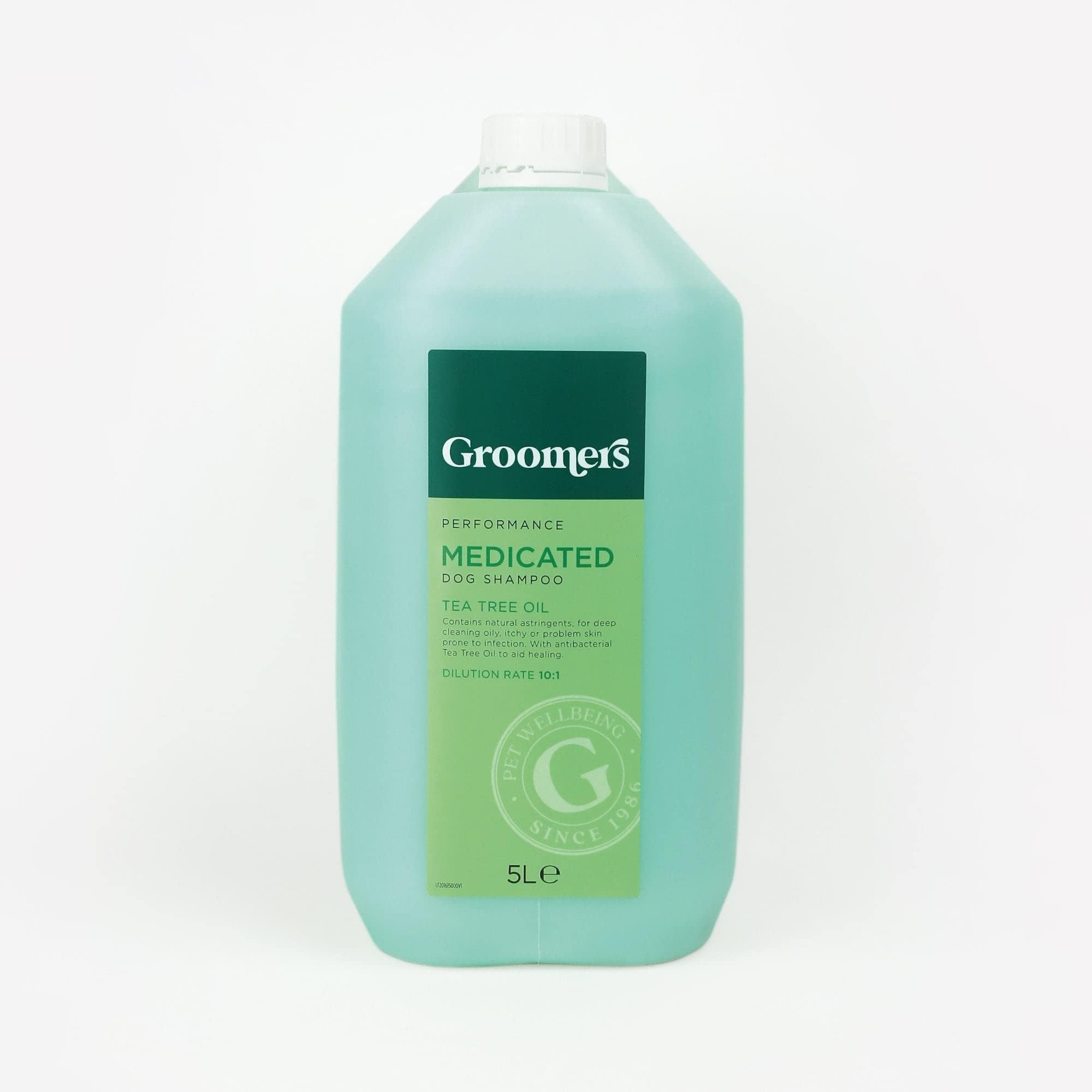 Groomers Performance Medicated Dog Shampoo | Professional Grooming Essentials for Problem Skin Conditions | Tea Tree Fragranced Anti Bacterial Special Formula | 5 Litre Concentrate 5.0