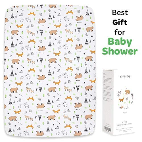 Cuddly Cubs Graco Pack N Play Fitted Sheet – Woodland Playard Sheet – Snuggly Soft Jersey Cotton Mini Crib Sheet For Boy, Girl – 1 Pc #TOP5