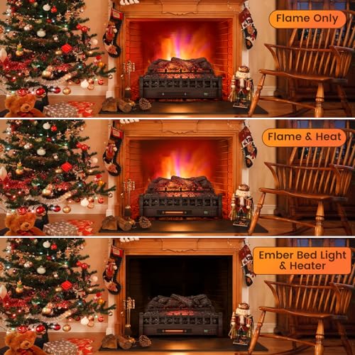 Image of Tangkula 26 inch Infrared Quartz Electric Fireplace Log Heater with Realistic Pinewood Ember Bed, Electric Fireplace Heater Insert with Overheat Protection, Thermostat, 8H Timer, Remote Control, 1500W