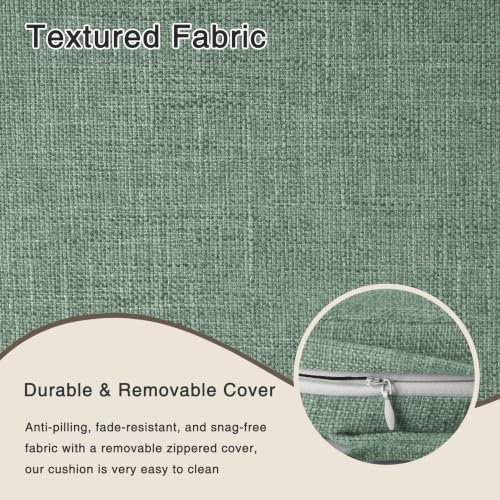 Image of OVOV 14x14 Chair Cushions for Metal Dining Chairs Set of 4 Sage Green | Non Slip, Washable Removable Cover with Ties, Textured, for Dining Room, Kitchen Cafes Bistro Patio, Stackable Chairs
