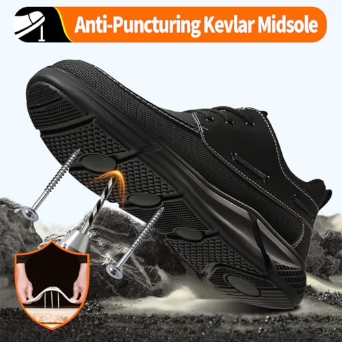 Image of Steel Toe Shoes for Men Lightweight Safety Work Shoes with Kevlar Puncture Resistant Midsole Comfortable Low Top Work Shoes for Warehouse Factory Light Construction