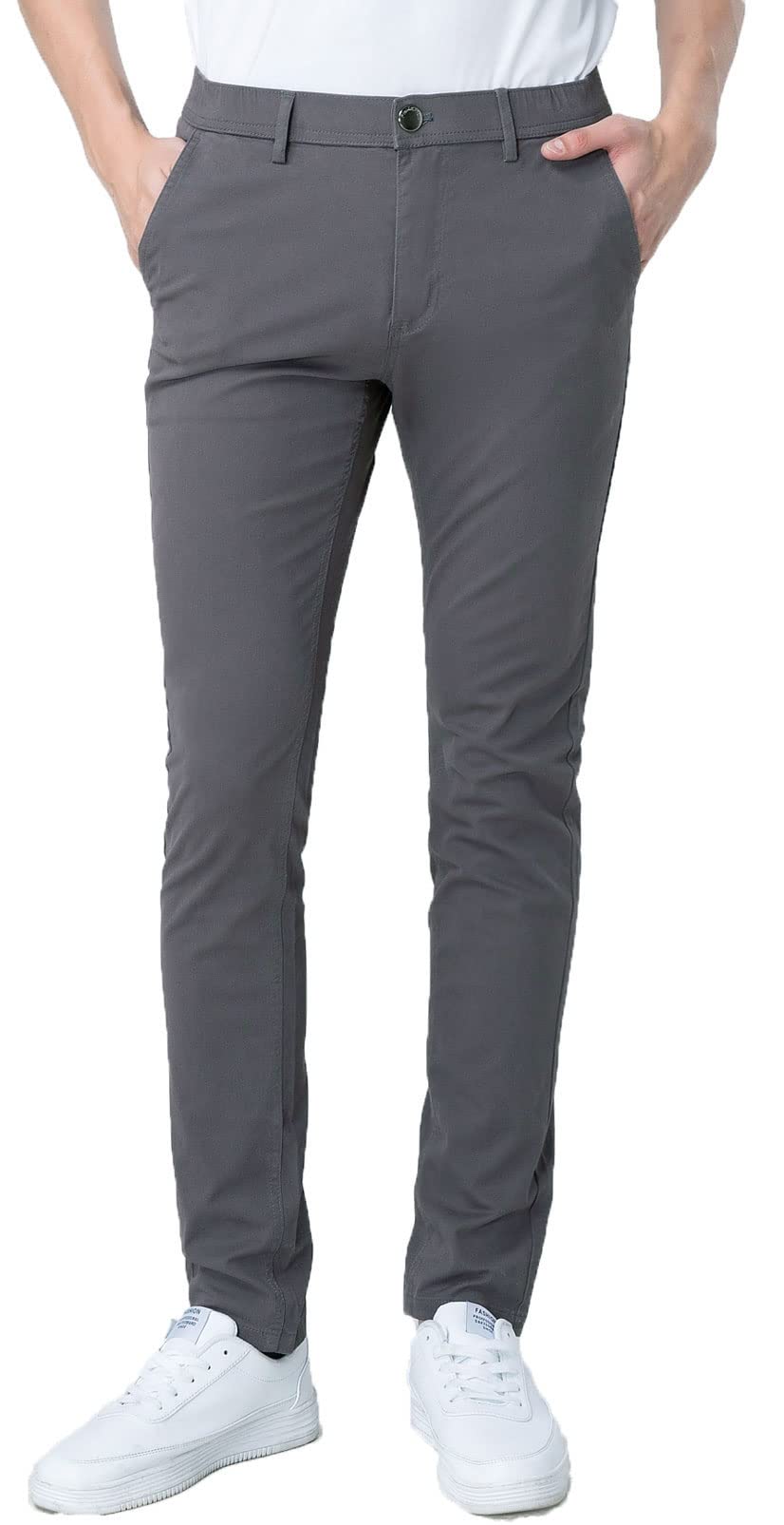 Plaid Plain Mens Skinny Khaki Pants Skinny Fit Chinos