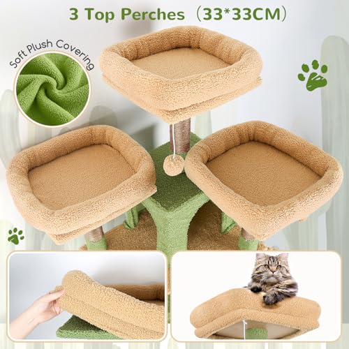 Image of Globlazer Big XL Cactus Cat Tower for Indoor Multiple Cats, F68B, Green