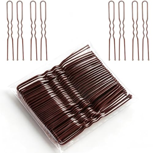 XMBYGEY Brown Hair Pins 50pcs U shape Hair Bun Pins Bun Pins Hair Clips Hair Grips for Women Hair Styling Pins Hair Pins for Buns Ideal for All Hair Types (6 cm/2.36 Inch)