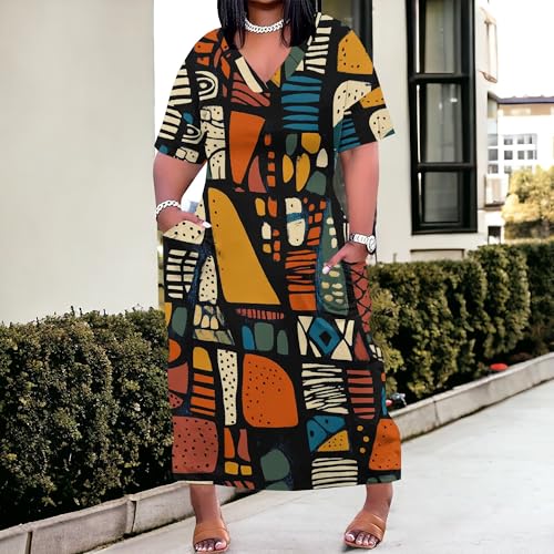 Image of SUZONANA Plus Size Dresses for Curvy Women African Print American Dress Summer Outfits Casual Loose with Pocket