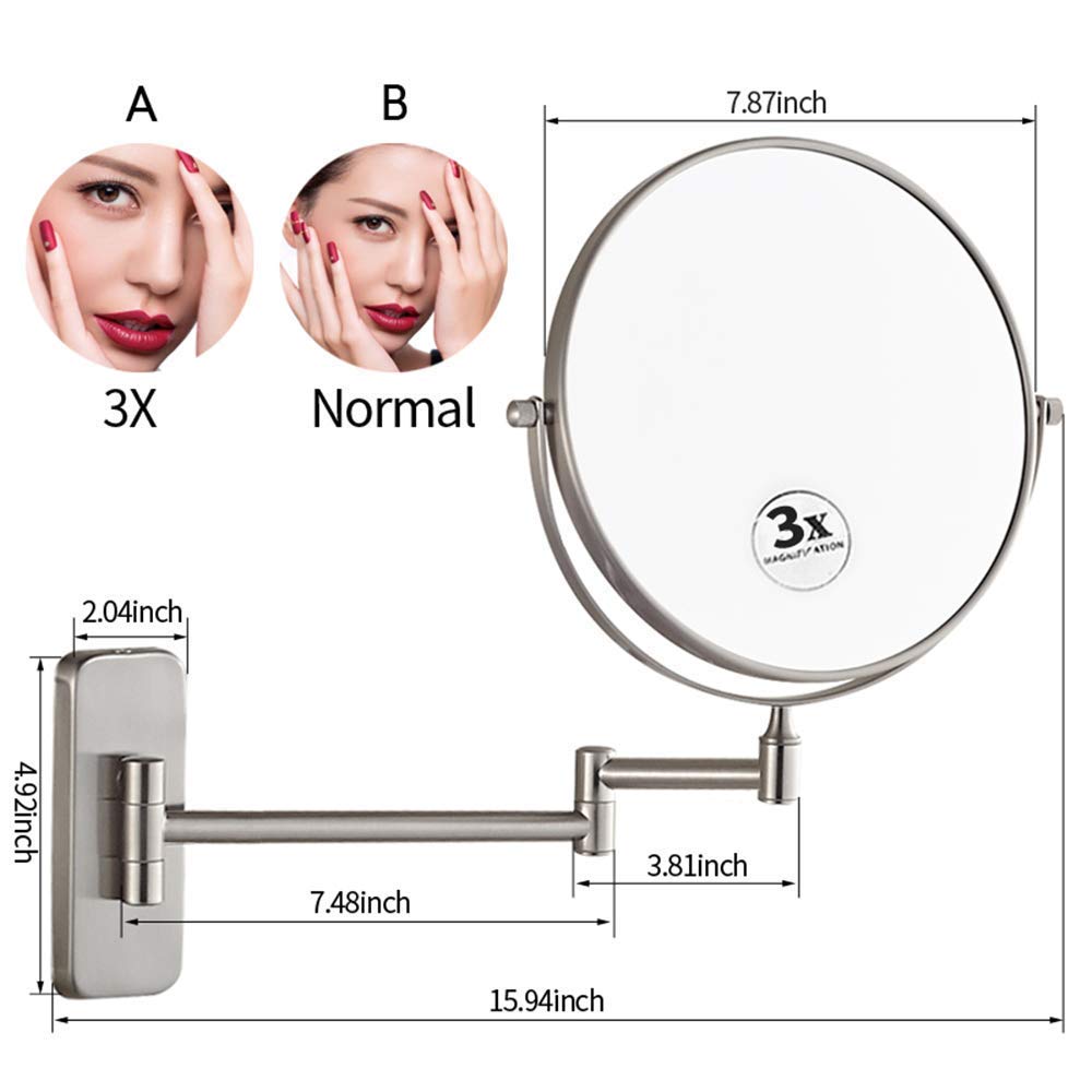 Specchi for il trucco a parete, specchietti da trucco girevoli estensibili regolabili a doppia faccia ingrandenti cosmetici (Color : 8inch, Size : 10X)