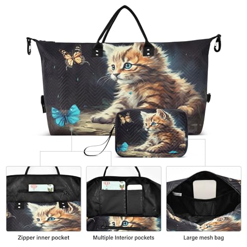 Kigai Cat Butterfly Duffle Bag Versatile Travel Duffel for Men and Women, Carry On for Weekend or Overnight Stay2