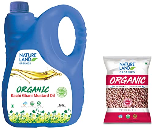 Image of Natureland Organics Mustard Oil Jar, 5 L & Natureland Organics Whole Peanuts / Groundnuts 500 Gm - Organic Peanuts