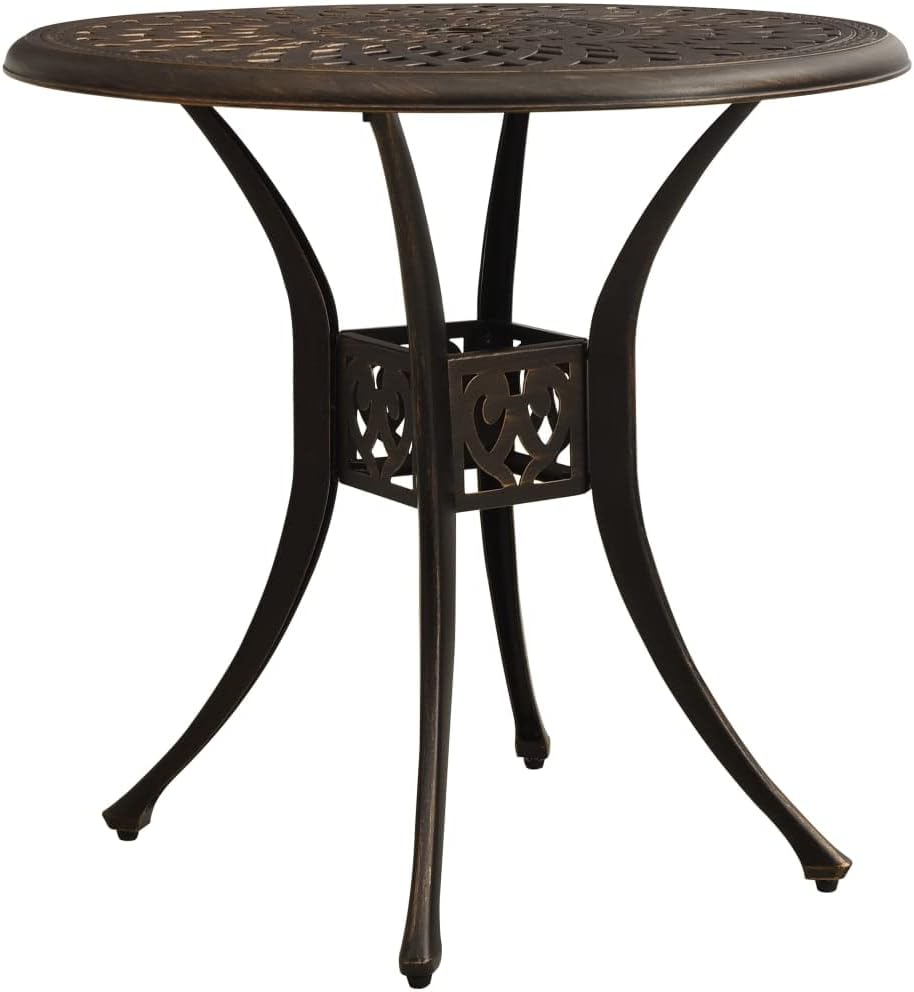 vidaXL Round Patio Table - Cast Aluminum Outdoor Tea Table with Umbrella Hole and Hollow Top Design, 30.7" Diameter, Bronze