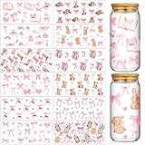 Glenmal 12 Sheets Coquette UV DTF Cup Wrap Stickers Pink Bow UV DTF Cup Wraps Transfer Stickers for DIY Craft Decorations for 16 oz Glass Water Bottle (Lovely)