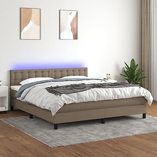 Willood Boxspringbett mit Matratze Bett Kopfteil LED, Einzelbett Bettgestell mit Lattenrost, Polsterbett Bettrahmen Taupe 180x200 cm Stoff Knöpfe Willood Boxspringbett mit Matratze Bett Kopfteil LED, Einzelbett Bettgestell mit Lattenrost, Polsterbett Bettrahmen Taupe 180x200 cm Stoff Knöpfe