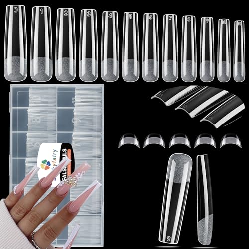 Image of Luckyfairy XXL No C Curve Square Flat Nail Tips, 240pcs Extra Long Straight Tapered Acrylic Gel Fake Nails, Matte Full Cover Clear Press on for Extension Manicure Home DIY 12 Sizes Gelly Tips