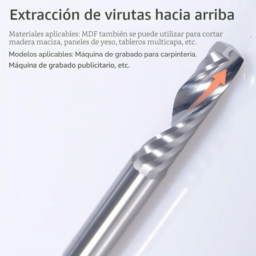 EU_HOZLY 1 mm 1.5 mm 2.0 mm 2.5 mm 3.175 mm Carburo 1 flauta Fresa espiral Fresa de grabado CNC Brocas de enrutador
