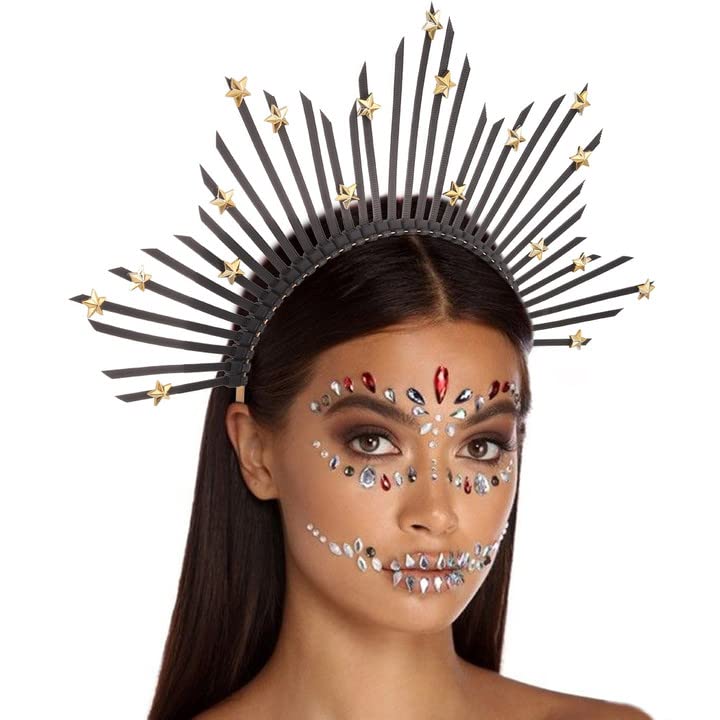 Yean Diadema de diosa con halo de corona de María, diadema de pelo para cosplay, diadema de Halloween para mujeres y niñas, 1 pieza (negro)