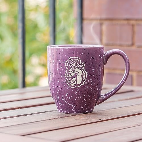 Image of Rico Industries NCAA James Madison Dukes Purple Personalized 16 oz Team Color Laser Engraved Speckled Ceramic Coffee Mug