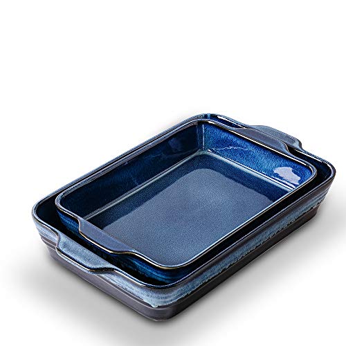 Bakeware Set, KOOV Ceramics Baking Dish Set, Rectangular Lasagna-Pans for Cooking, Cake Dinner, Kitchen, 9 x 13 Inches, Wrapping Upgrade, Reactive Glaze 2-Piece (Nebula Blue)