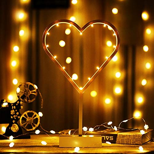 GANK TJS ATY Heart Shape Romantic LED String Holiday Light with Holder, Warm Fairy Decorative Lamp Night Light for Christmas, Wedding, Bedroom (Warm White) (Color : Warm White)