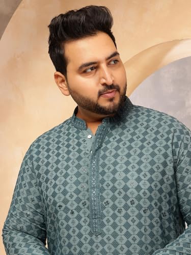 Image of SOJANYA Plus (Since 1958) Men's Cotton Ethnic Motifs Embroidered Long Kurta