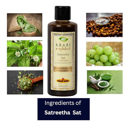 Image of Khadi Meghdoot Ayurvedic Satreetha Shampoo Enriched with Amla, Reetha and Bhringraj Hair Fall Control Dandruff Control & Scalp Acne Treatment Strong Hair 210ml Each (Pack of 2)