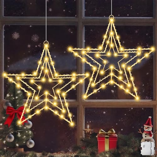 Dekofun Fensterdeko Weihnachten Beleuchtet 2 Stück 75 LED Stern...