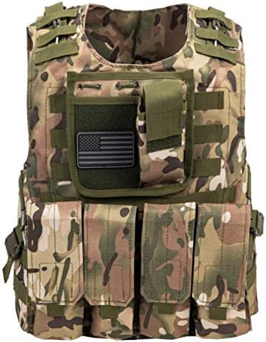 Tactical Airsoft Vest w/ US Flag Patch and Mag Pouches (multicam, small-large)