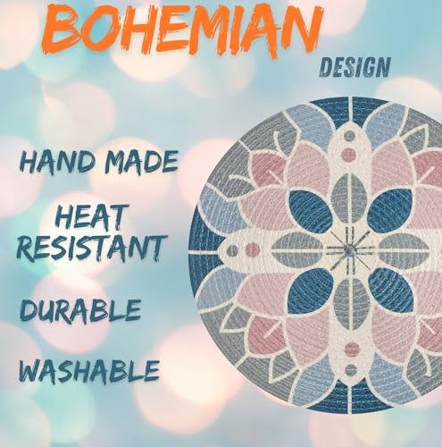 Image of LaVichitra Cotton Table Placemat | Dining Table Mat | Bed Side Table Mat | Cotton Round Shape Placemats | Washable PlaceMat for Shelves & Plant Pots - Pack of 1, Bohemian