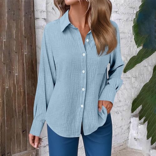 Gauze Blouses for Women Button Down Dress Shirts Fall Cozy Long Sleeve Textured Collared Fall Work Camping Clothes2