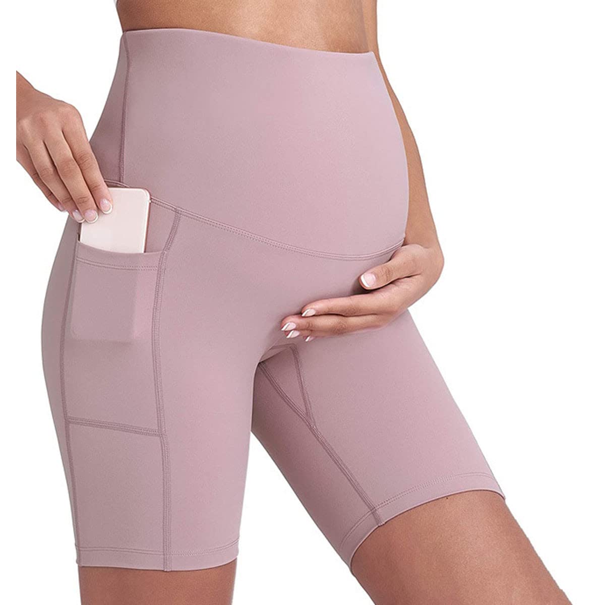Short de Yoga de maternité Noir avec Poches pour téléphone - Taille Haute - Soutien sans Couture - Doux et Actif - Taille S à XL