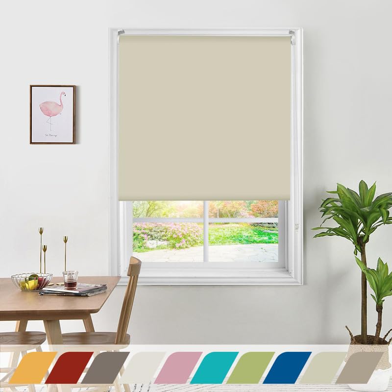 Deco Window 100% Blackout Roller Blinds for Windows Sun, UV Protection & Glare Resistant for Home & Office 2Ft 10in x 7Ft (W x H) Ivory