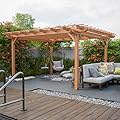 Echo Voyage 12' x 14' Outdoor Wood Pergola, Wooden Patio Pergola Gazebo for Climbing Plant Support, Garden,Brown