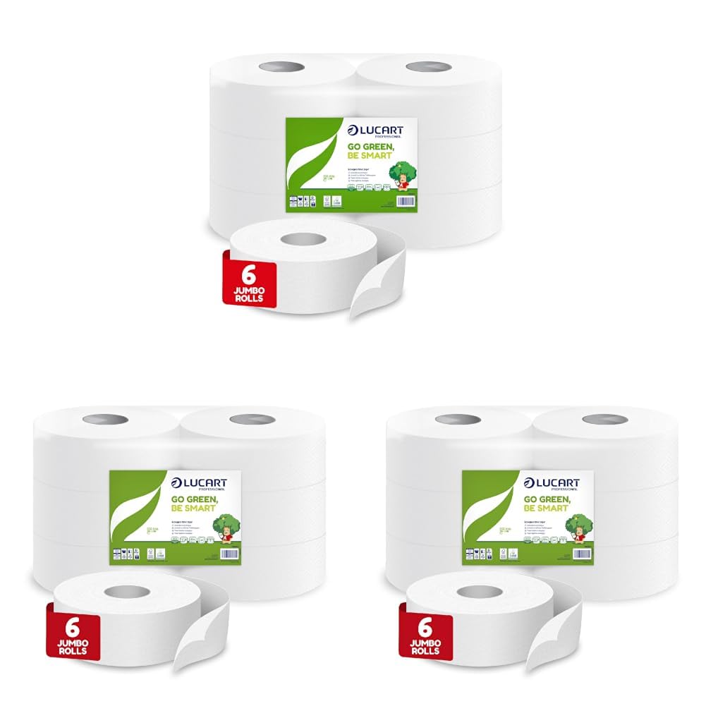 Lucart Rollos de papel higiénico jumbo profesionales, ecológicos, 2 capas, 1 paquete de 18 rollos y TOPMAIN – Crema limpiadora, hidratante y suavizante de manos – Aroma floral – 5 L