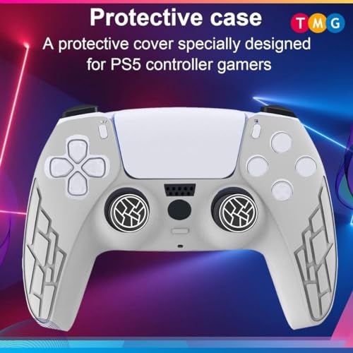 Image of TMG Anti-Slip Controller Silicone Skin for Ps5, Ergonomic Rubber Protective Case with 2 PC matching Thumb Grips (White)