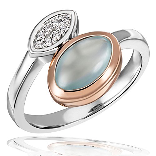 Goldmaid Damenring 925 Sterlingsilber rotvergoldet 1 echter Aquamarin Cabochon 8 Zirkonia