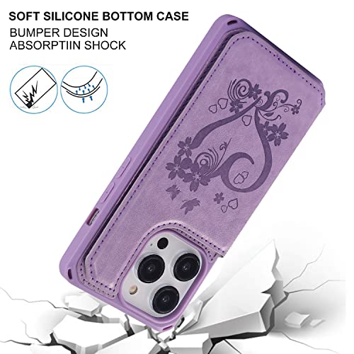Image of Cavor for iPhone 14 Pro Case with Card Holder,for iPhone 14 Pro Wallet Case for Women Men,Phone Case for iPhone 14 pro with Stand Credit Card Holder, Leather Strap Shockproof Cover- Purple