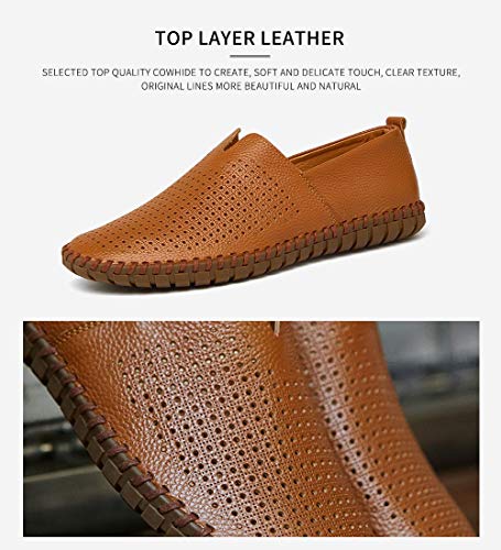 Image of Men's Genuine Leather Loafer Shoes Slip On Soft Walking Shoes Perforated Driving Shoes