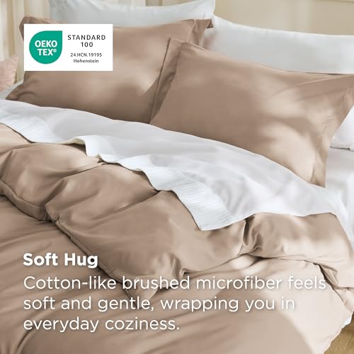 Image of Bedsure Duvet Cover Full Size, 3Pcs Double Brushed Bedding Set, Light Khaki | For Kids & Adults, 80 inchx90 inch Comforter Cover, Hotel Luxury, All Season, Breathable, Easy Care, Lightweight, Zipper Closure