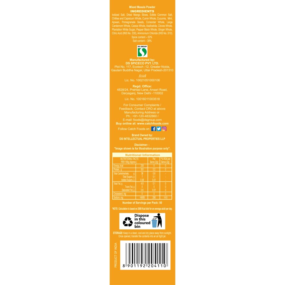 catch Chatpata Chat Masala 100 Gm - Pack Of 4(400 Gms), Vegetable Masala - Image 4 thumbnail