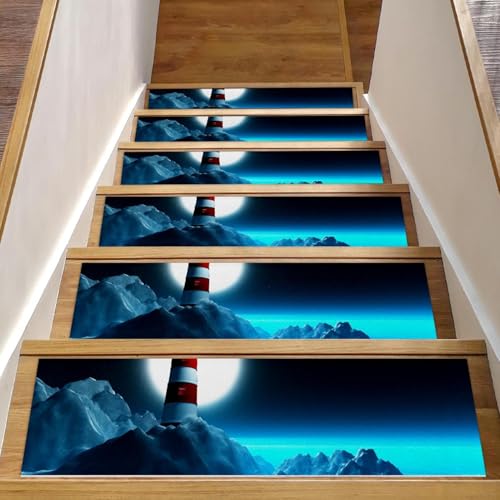 Alfombras para peldaños de madera pack de 15 piezas de 76x20 cm con borde azul 2