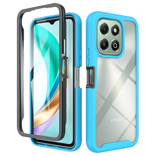 ESHUYI Clear Case for Honor X6b/Honor X6a/Honor X5b/Honor X5b Plus Silicone & PC Hybrid Full-Body Armour Built-in Screen Protector and PC Bumper Military Grade 360 Shockproof Cover Light Blue