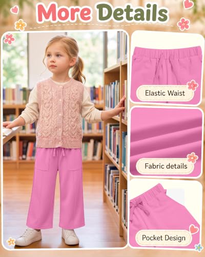 Image of Toddler Girls Wide Leg Pants | Baby Girls Sweatpants, Baggy Drawstring Pants with Pockets, Open Bottom Joggers, Back to School Trousers, for Kids 18M-5T
