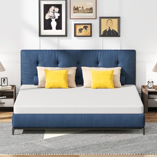 Image of FDW | 6 Inch King Mattress | Medium Firm | Gel Memory Foam Mattress | White | Bed in a Box, CertiPUR-US Certified | Pressure Relief, Cooling Ventilated Foam | Washable Removable Cover