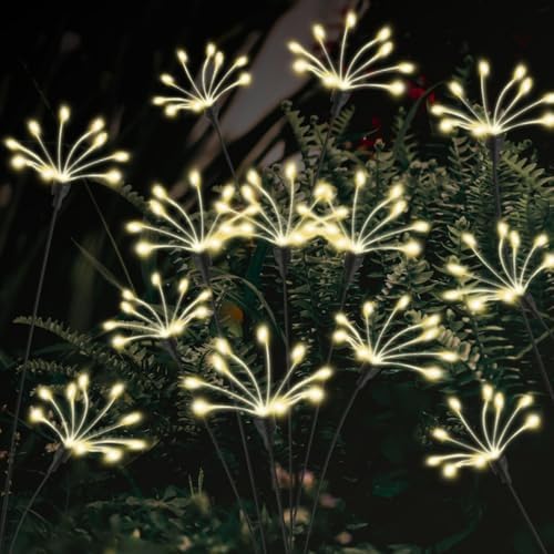 Swaying Solar Garden Lights - 2024 Upgrade Solar Firework Lights 160 LED with 8 Modes, 2 Pack Outdoor Waterproof Twinkling Solar Firefly Lights for Outside Yard, Patio, Garden Decor, Warm White