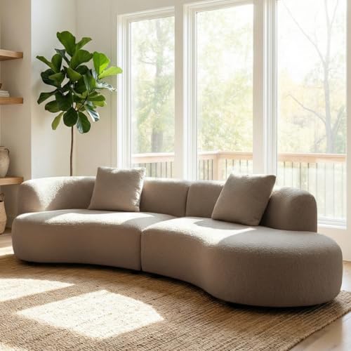 Image of Acanva Formia Boucle Curved Sectional Couch for Living Room | Modular Sofa, Modern Minimalist, Wood Frame, For Apartment, Home Office