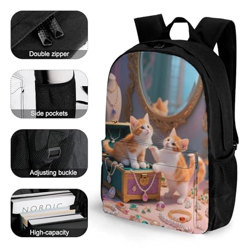 Supdreamc Two Brown Kittens Jewelry Art Daypack Backpack Polyester Anti-Theft Multipurpose Bookbag Big Capacity Travel Hiking & Camping Rucksack With Smooth Zippers3
