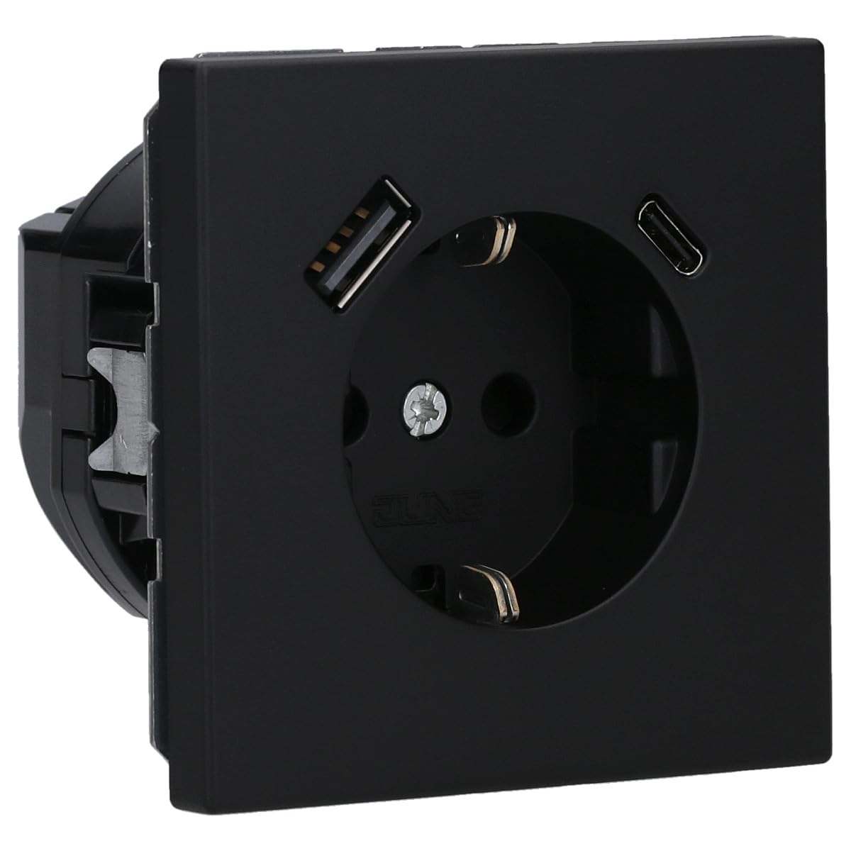 Jung LS1520-15CASWM - Enchufe SCHUKO con USB tipo AC (3A) con protección de contacto mejorada (termoplástico irrompible) color negro mate serie LS
