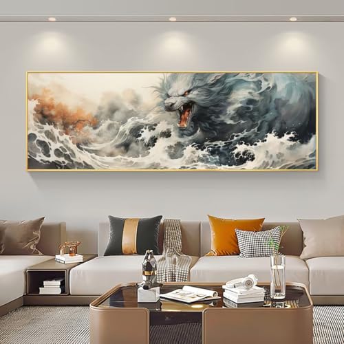 5D Kit Completo Pintura de Diamantes Dragón Grande 5D Diamond Art Mosaico Artesanía Kit, 5D Diamond Painting Pedrería Diamond Painting Accesorios Kit para Regalo Decor Hogar 35x100 cm/14x40 Inch M-617