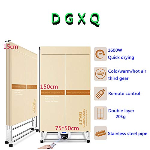 Sèche-linge pliable à 2 couches 1600W avec télécommande et roulettes