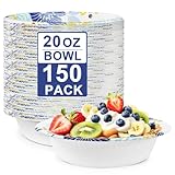 150 Packs Paper Bowls, 20 oz Disposable Bowls, Heavy Duty Paper Bowl for Hot Soup and Salad, Bulk Bowls for Party and Picnics