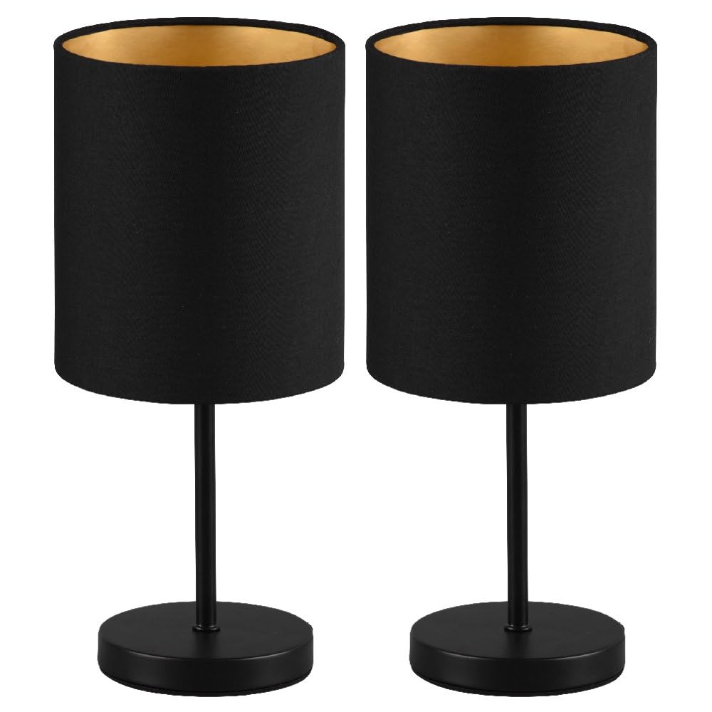 Britalia Black Shade 2 Pack - Matt Black Slimline Metal Stem Table Desk Lamp With Fabric Cylinder Drum Shade | 28Cm Height | 1 X Ses E14 Lamp Bulb Required | Uk Approved | Sleek & Simplistic Design